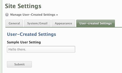 All user-created settings